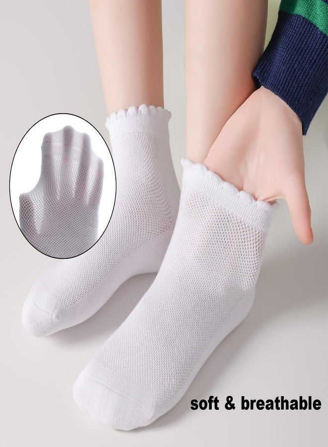 EPEIUS Girls Ankle Socks,Seamless Soft Cotton Ruffle Socks,Cute White for School Uniform Thin Breathable 4-6 Years old White 5 Pack - Image 5